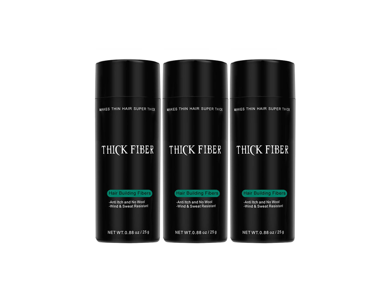 THICK FIBER Hair Building Fibers 25g – BLACK, Pack of 3
